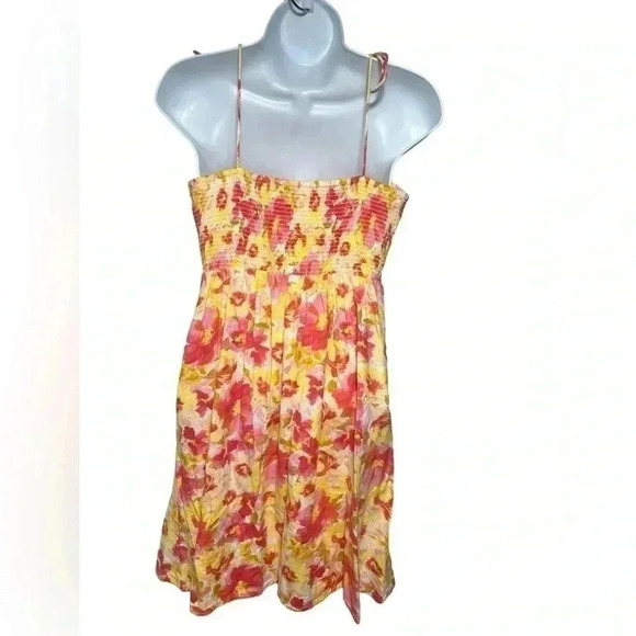 Pink Watercolor Floral Fit & Flare Floral Tie-Shoulder Mini Cami Dress S - Picture 8 of 14
